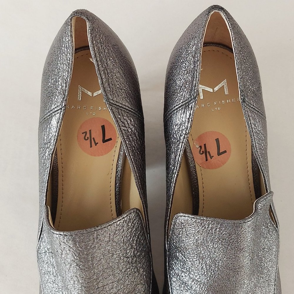 Marc Fisher Ltd Metallic Pumps Leather Square toe Block Heels Marlo Gray Shoes - Picture 7 of 11